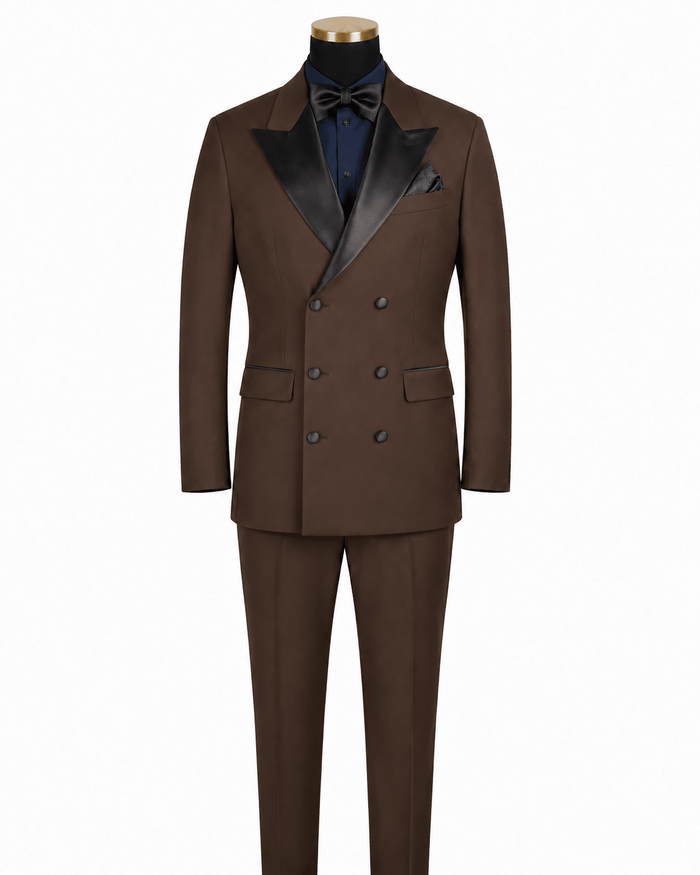 Men’s Brown Modern Fit 2-Piece Double-Breasted Tuxedo – Bellavaro Collection - Upscale Men's Fashion