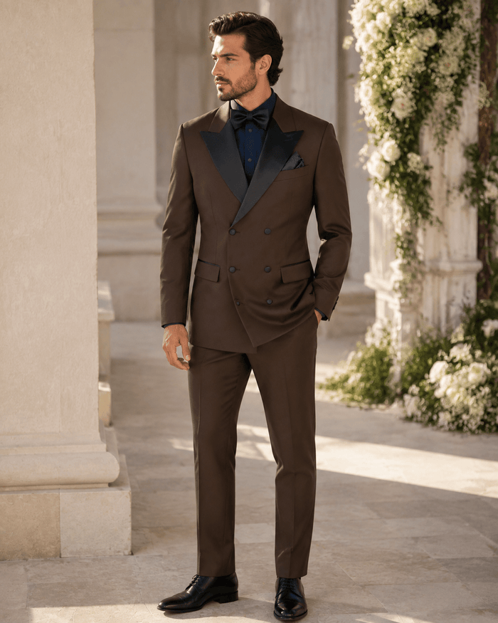 Men’s Brown Modern Fit 2-Piece Double-Breasted Tuxedo – Bellavaro Collection - Upscale Men's Fashion