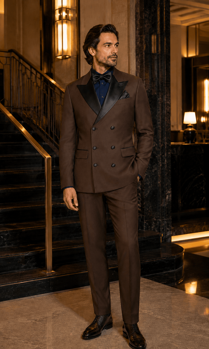 Men’s Brown Modern Fit 2-Piece Double-Breasted Tuxedo – Bellavaro Collection - Upscale Men's Fashion