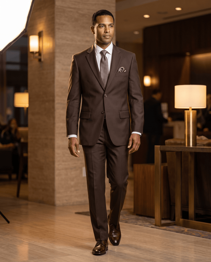 Men’s Brown Regular Executive Fit 2-Piece Suit – Ravello Collection - Upscale Men's Fashion