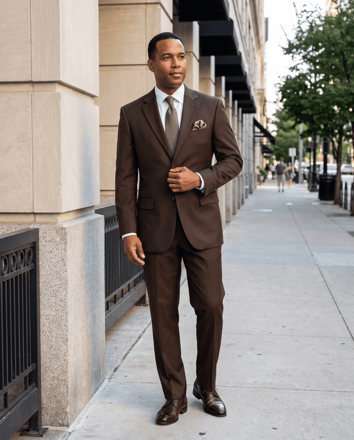 Men’s Brown Regular Executive Fit 2-Piece Suit – Ravello Collection - Upscale Men's Fashion