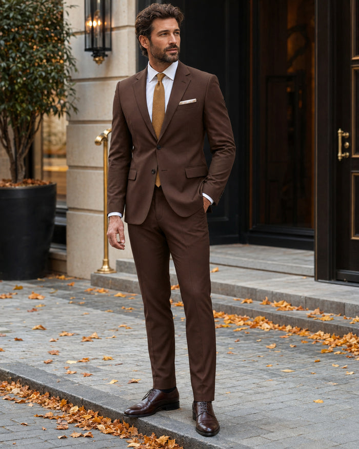Men's Brown Slim Fit Stretch 2-Piece Suit – Valenza Collection - Upscale Men's Fashion