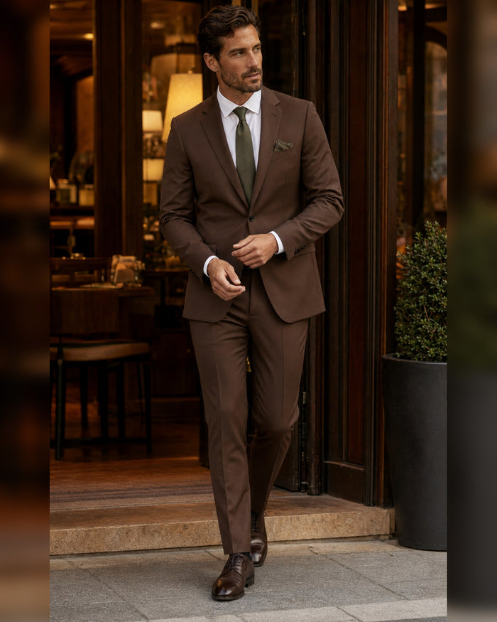 Men's Brown Slim Fit Stretch 2-Piece Suit – Valenza Collection - Upscale Men's Fashion