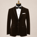 Men's Brown Velvet Regular Fit Sport Coat with Black Trim - Upscale Men's Fashion