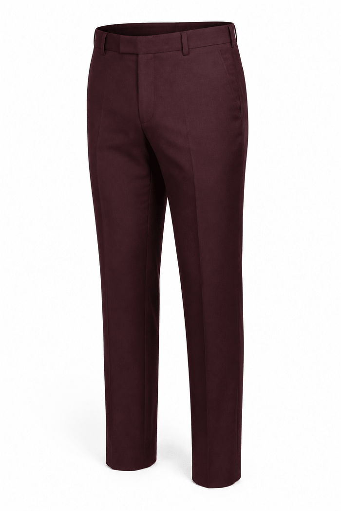 Men's Burgundy Modern Fit Pre-Hemmed Dress Pants - Upscale Men's Fashion