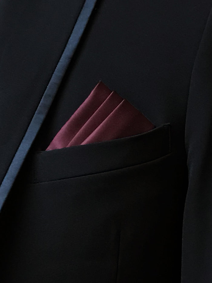 Men's Burgundy Solid Satin Pocket Square - Upscale Men's Fashion