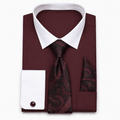 Men's Burgundy White Collar French Cuff Dress Shirt Set - Upscale Men's Fashion