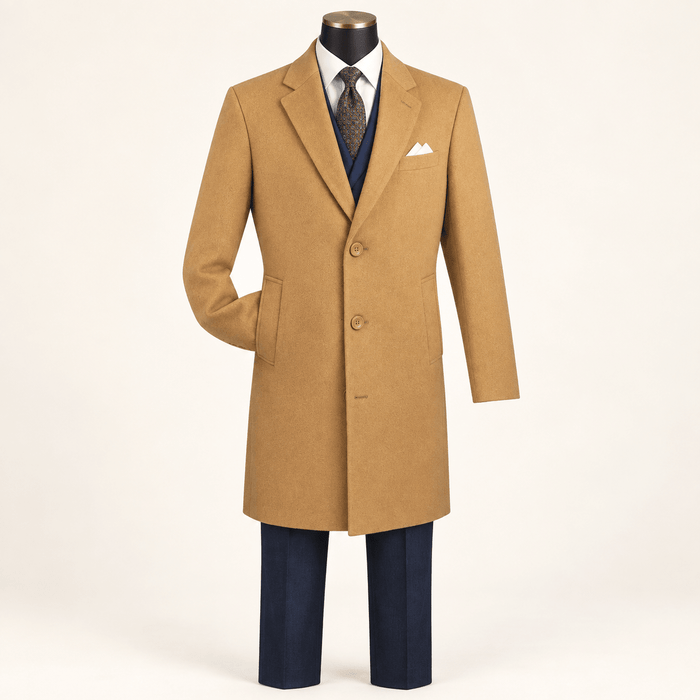 Men's Camel 38" Knee-Length Wool-Blend Topcoat – Nordic Collection - Upscale Men's Fashion