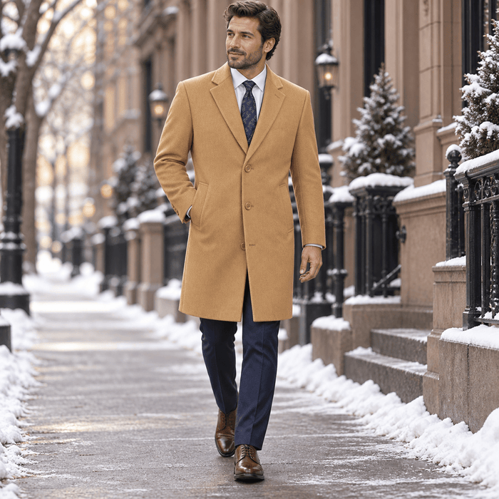 Men's Camel 38" Knee-Length Wool-Blend Topcoat – Nordic Collection - Upscale Men's Fashion