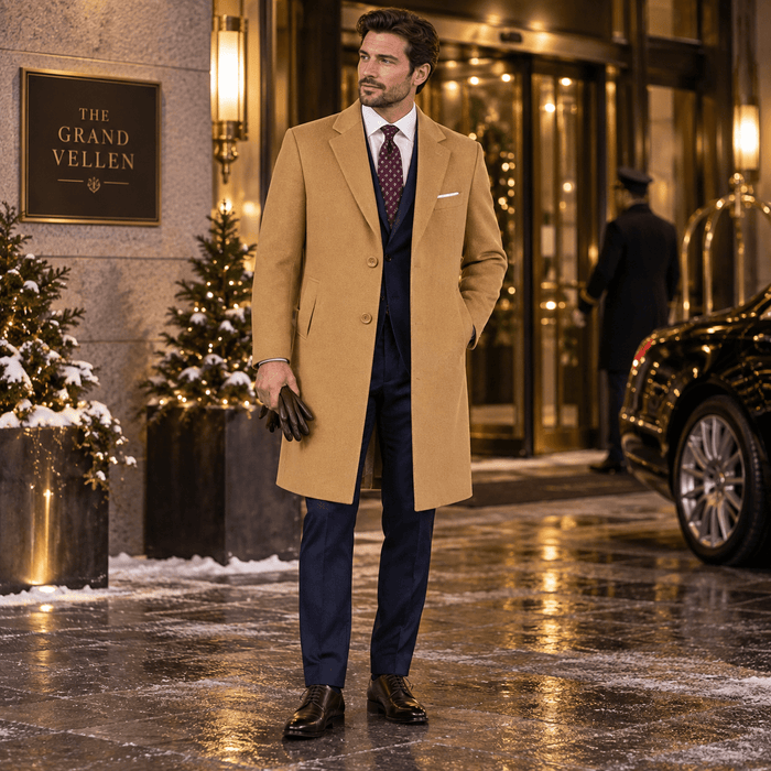 Men's Camel 38" Knee-Length Wool-Blend Topcoat – Nordic Collection - Upscale Men's Fashion