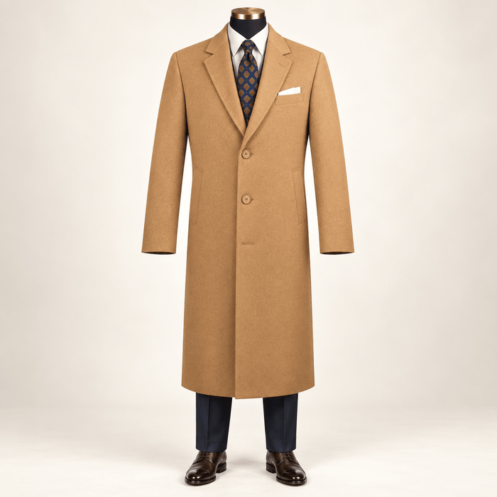 Men's Camel 48" Full-Length Wool-Blend Topcoat – Nordic Collection - Upscale Men's Fashion