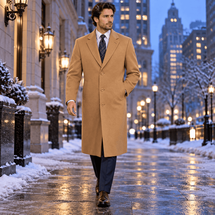 Men's Camel 48" Full-Length Wool-Blend Topcoat – Nordic Collection - Upscale Men's Fashion