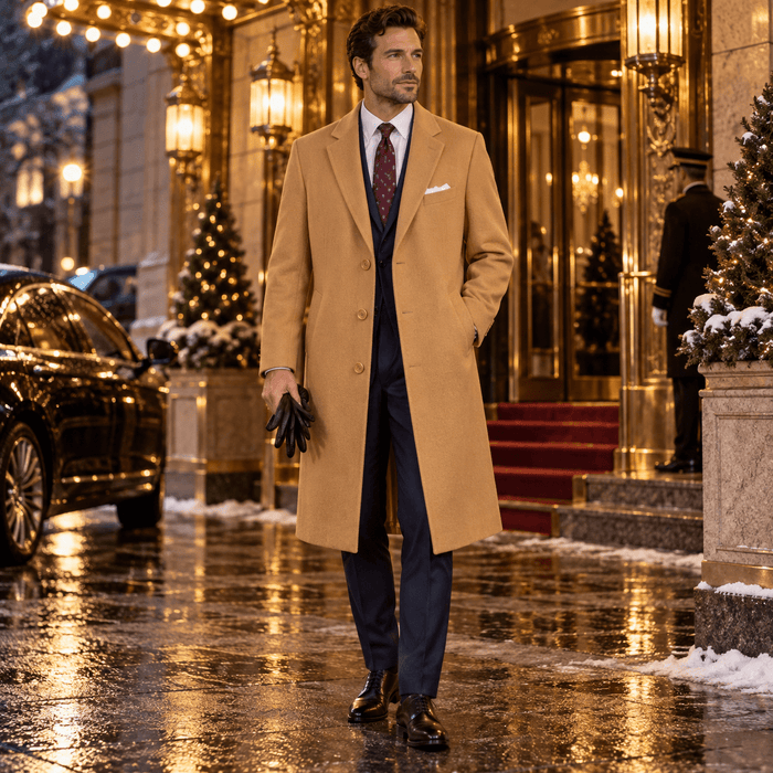 Men's Camel 48" Full-Length Wool-Blend Topcoat – Nordic Collection - Upscale Men's Fashion