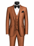 Men’s Cappuccino Slim Fit 3-Piece Satin-Look Suit with Vest – Valdoro Collection - Upscale Men's Fashion