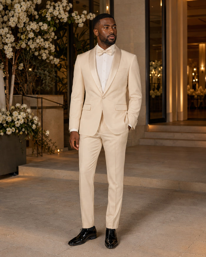 Men's Champagne Beige Slim Fit 2-Piece Shawl Lapel Tuxedo – Aurelio Collection - Upscale Men's Fashion