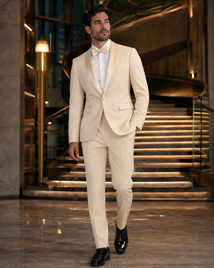 Men's Champagne Beige Slim Fit 2-Piece Shawl Lapel Tuxedo – Aurelio Collection - Upscale Men's Fashion