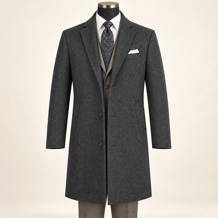 Men's Charcoal 38" Knee-Length Wool-Blend Topcoat – Nordic Collection - Upscale Men's Fashion