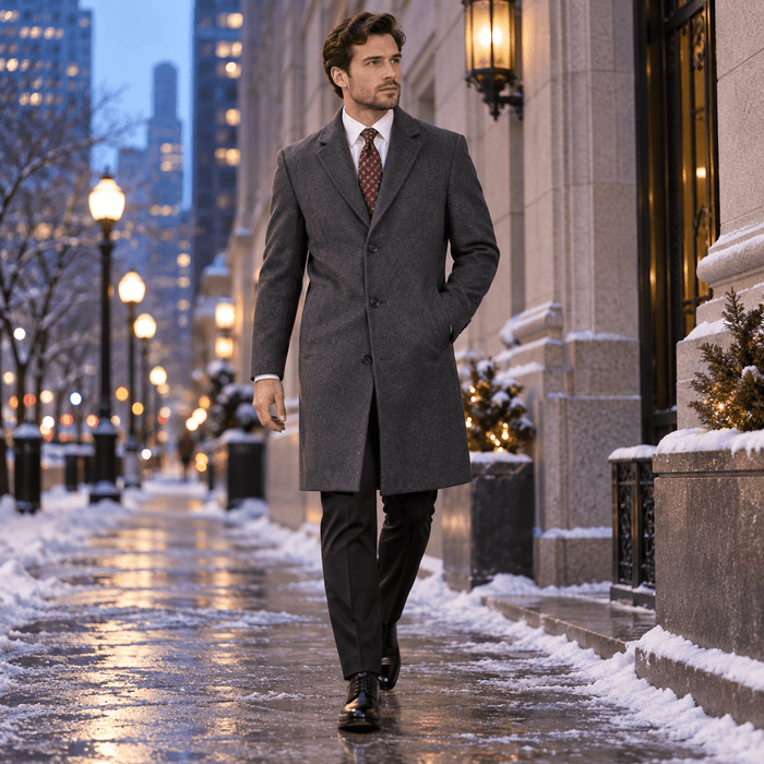 Men's Charcoal 38" Knee-Length Wool-Blend Topcoat – Nordic Collection - Upscale Men's Fashion