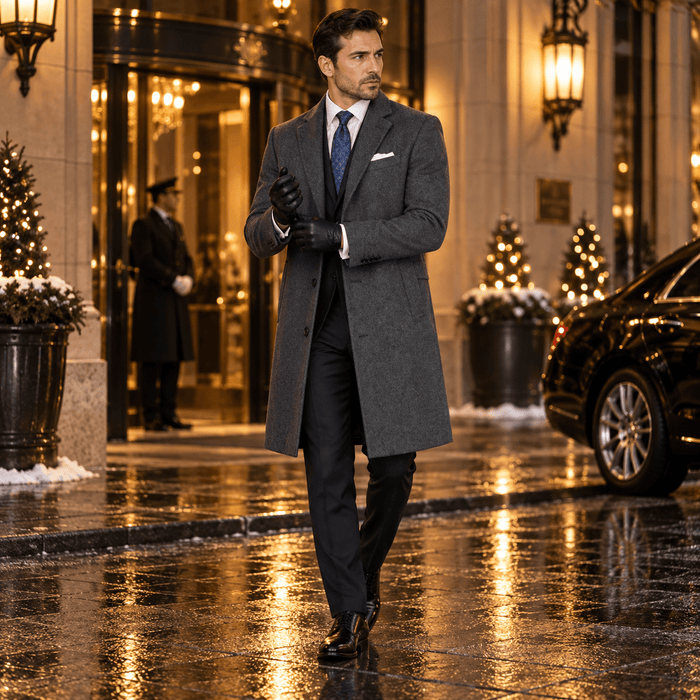 Men's Charcoal 38" Knee-Length Wool-Blend Topcoat – Nordic Collection - Upscale Men's Fashion