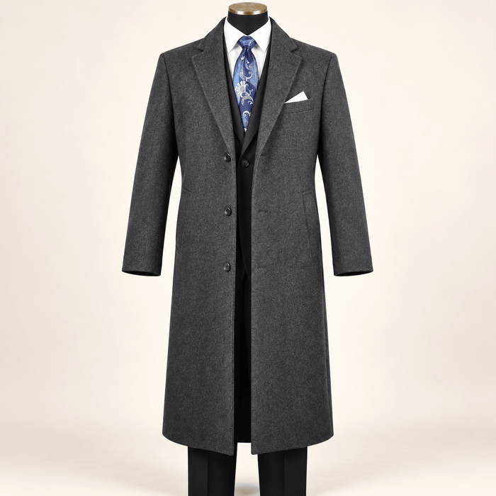 Men's Charcoal 48" Full-Length Wool-Blend Topcoat – Nordic Collection - Upscale Men's Fashion