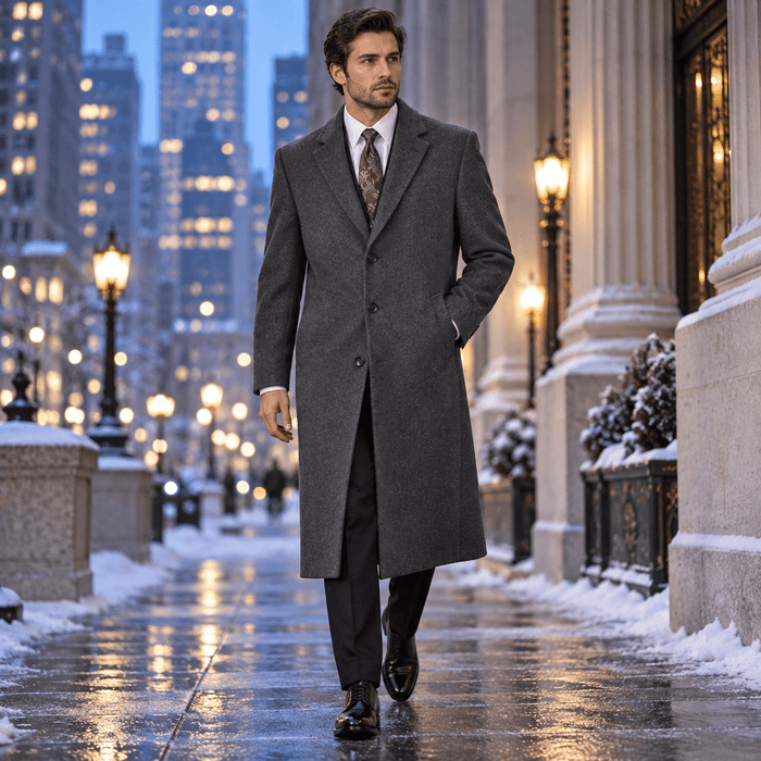 Men's Charcoal 48" Full-Length Wool-Blend Topcoat – Nordic Collection - Upscale Men's Fashion