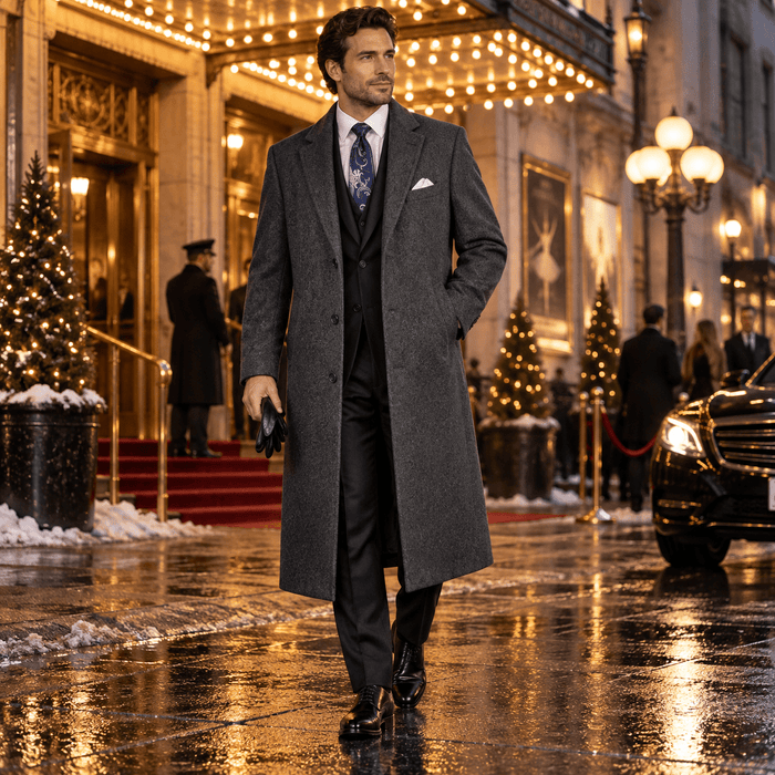 Men's Charcoal 48" Full-Length Wool-Blend Topcoat – Nordic Collection - Upscale Men's Fashion