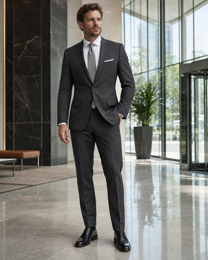 Men's Charcoal Slim Fit Stretch 2-Piece Suit – Valenza Collection - Upscale Men's Fashion