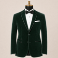 Men's Emerald Green Velvet Regular Fit Sport Coat with Black Trim - Upscale Men's Fashion