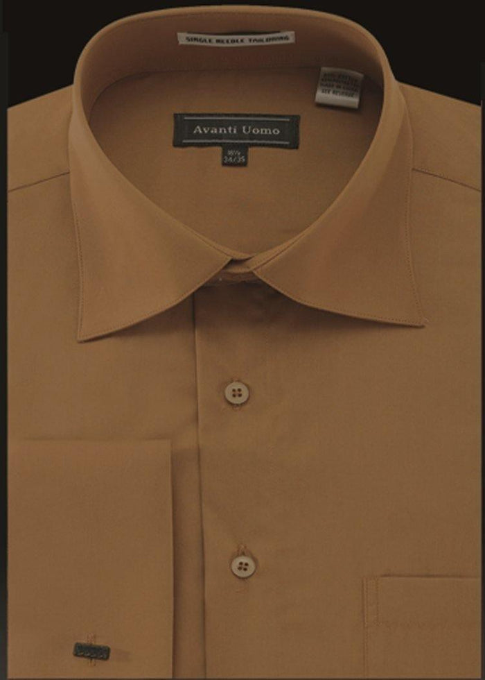 Men's French Cuff Dress Shirt Spread Collar- CAPPUCCINO - Upscale Men's Fashion