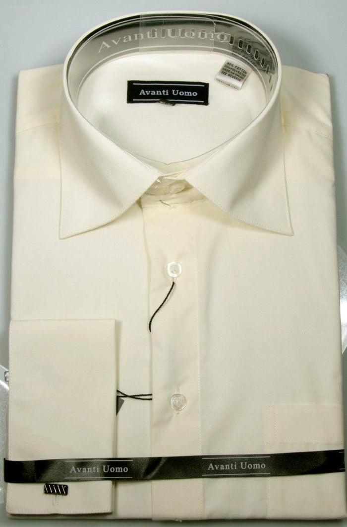 Men's French Cuff Dress Shirt Spread Collar- Color Ecru - Upscale Men's Fashion