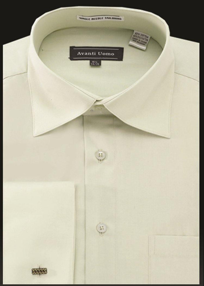 Men's French Cuff Dress Shirt Spread Collar- Color Sage - Upscale Men's Fashion