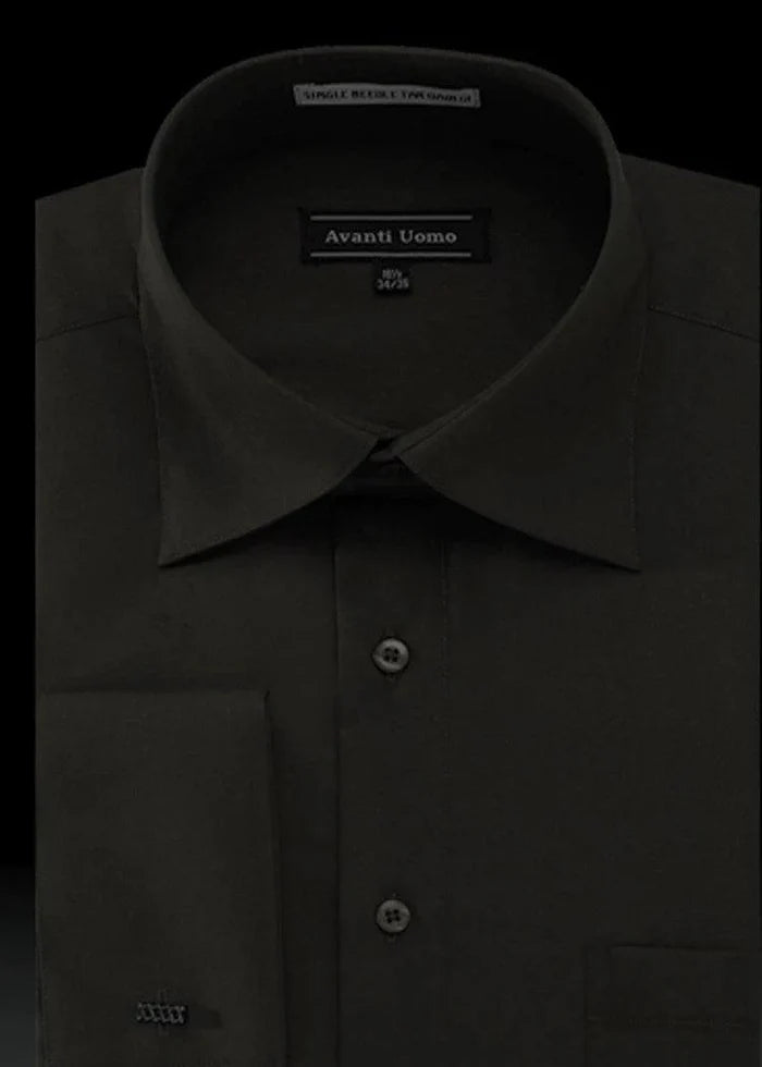 Men's French Cuff Dress Shirt Spread Collar, Black - Upscale Men's Fashion
