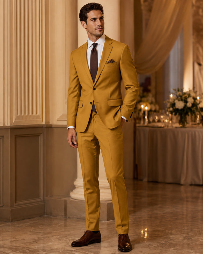 Men's Gold Slim Fit Stretch 2-Piece Suit – Valenza Collection - Upscale Men's Fashion