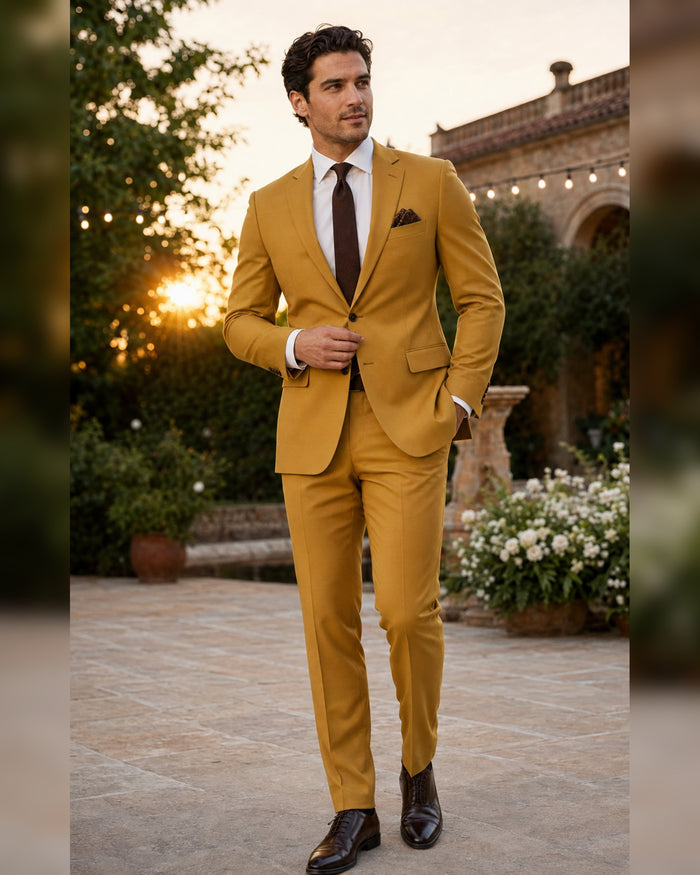 Men's Gold Slim Fit Stretch 2-Piece Suit – Valenza Collection - Upscale Men's Fashion