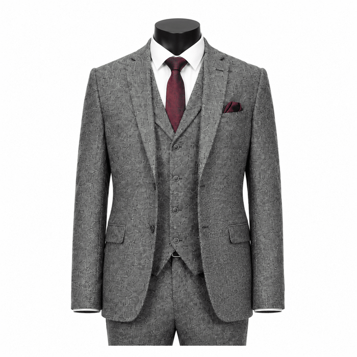 Men's Grey Hybrid Fit 3-Piece Tweed Suit | Alveron Collection - Upscale Men's Fashion