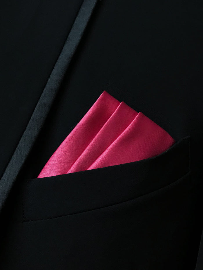 Men's Hot Pink Solid Satin Pocket Square - Upscale Men's Fashion