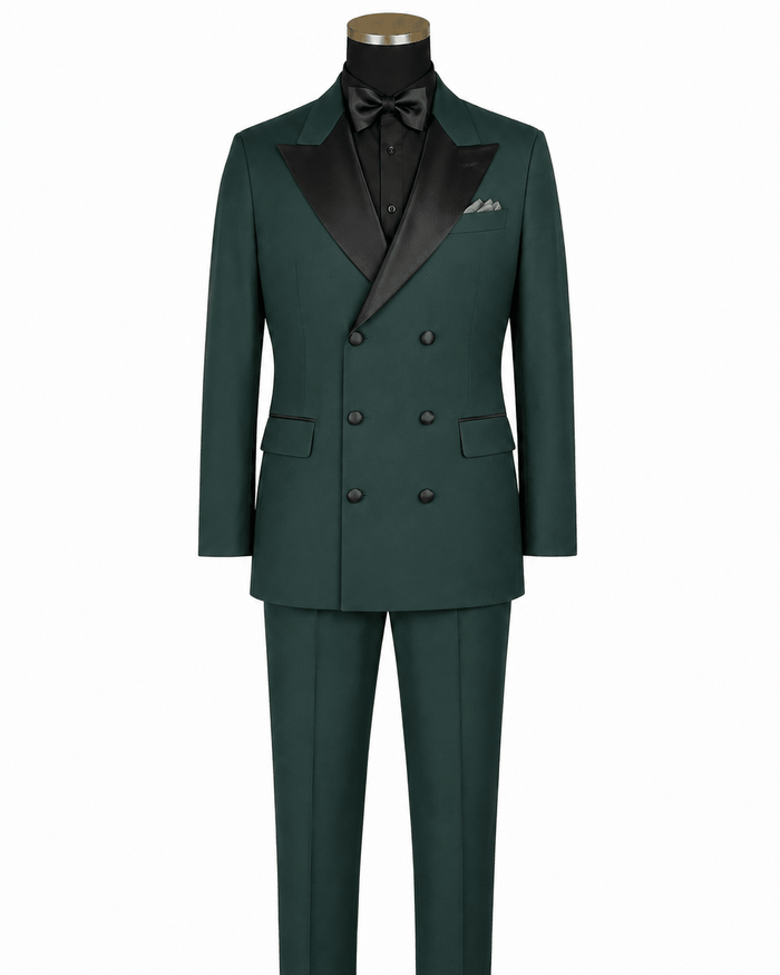 Men’s Hunter Green Modern Fit 2-Piece Double-Breasted Tuxedo – Bellavaro Collection - Upscale Men's Fashion