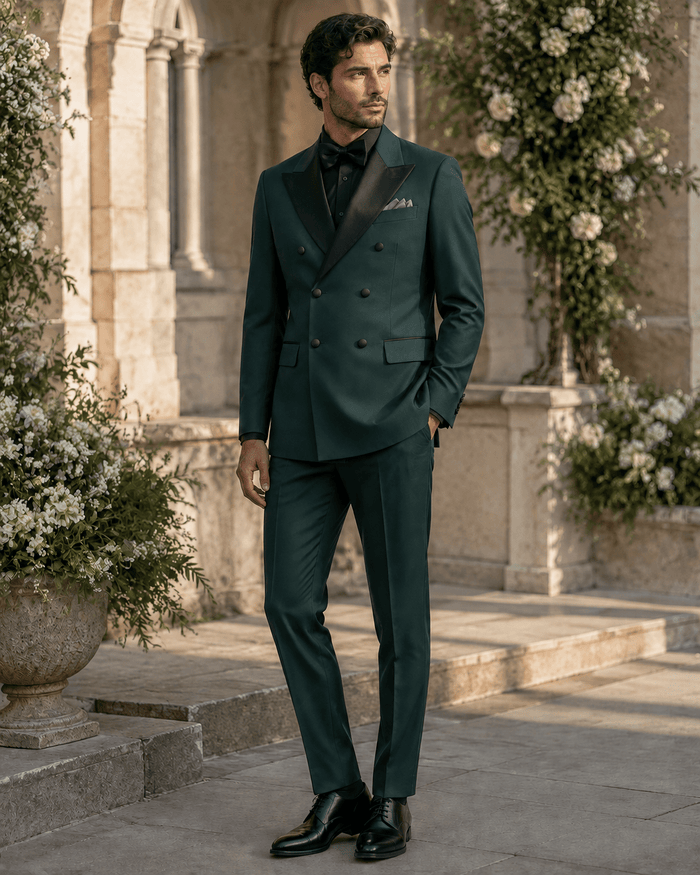 Men’s Hunter Green Modern Fit 2-Piece Double-Breasted Tuxedo – Bellavaro Collection - Upscale Men's Fashion