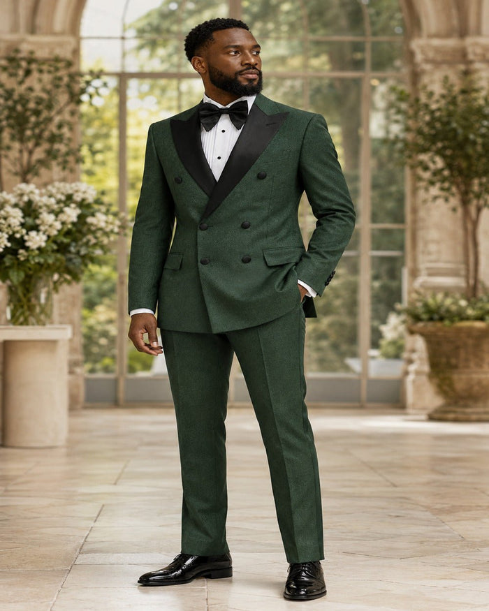 Men's Hunter Green Modern Fit Double-Breasted 2-Piece Tuxedo – Castello Collection - Upscale Men's Fashion