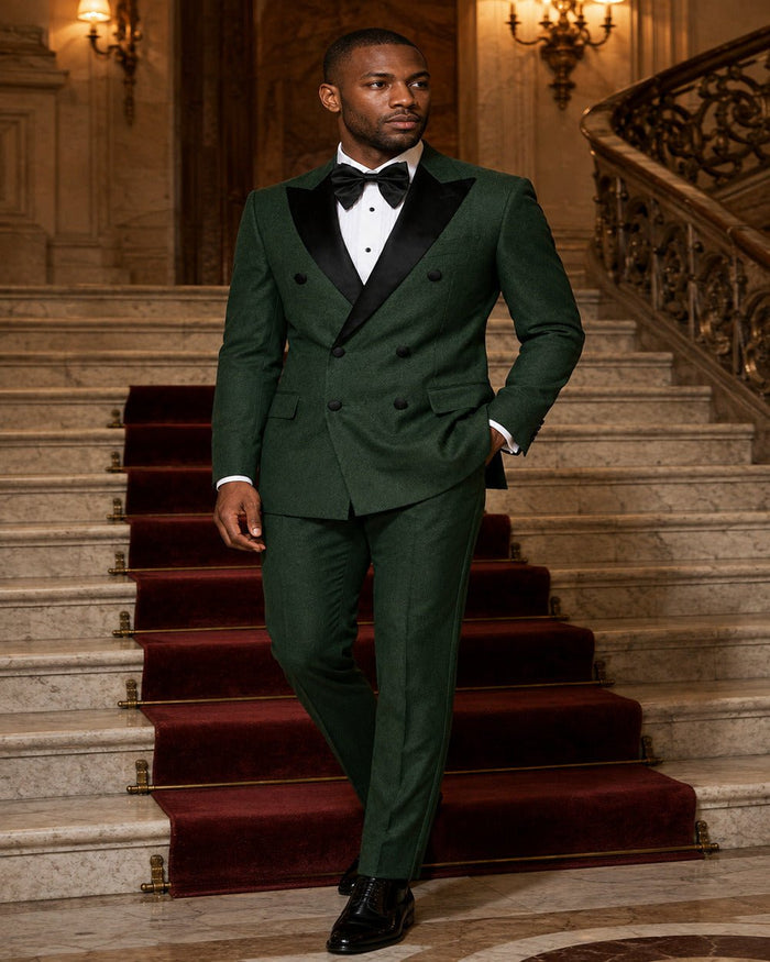 Men's Hunter Green Modern Fit Double-Breasted 2-Piece Tuxedo – Castello Collection - Upscale Men's Fashion