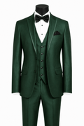 Men’s Hunter Green Slim Fit 3-Piece Satin-Look Suit with Vest – Valdoro Collection - Upscale Men's Fashion
