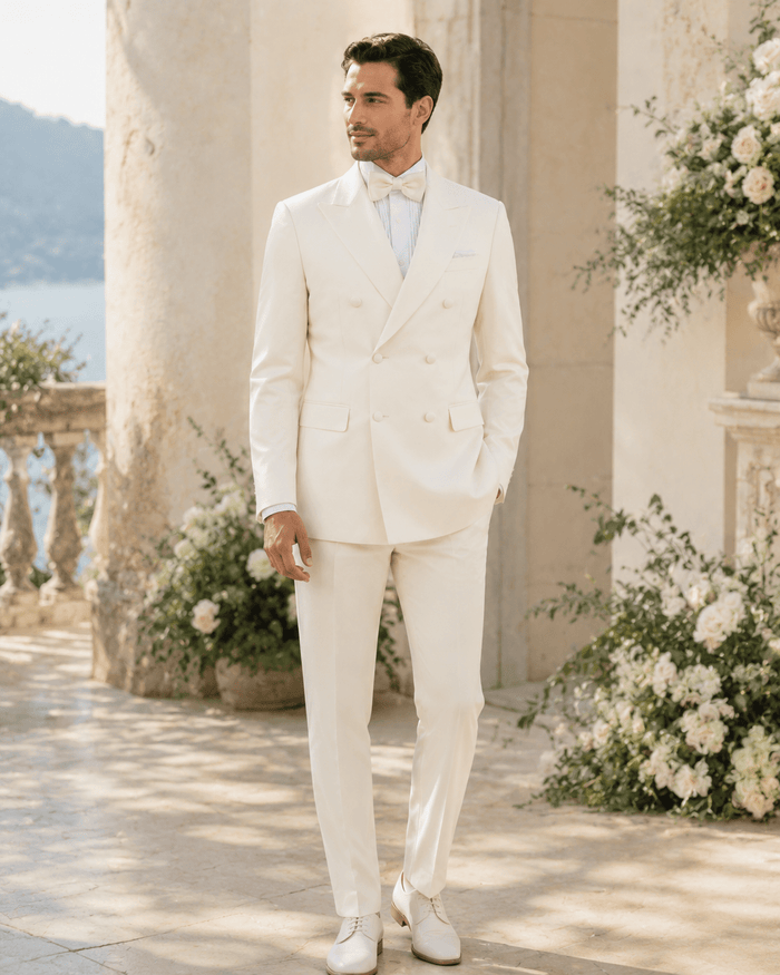 Men’s Ivory Modern Fit 2-Piece Double-Breasted Tuxedo – Bellavaro Collection - Upscale Men's Fashion