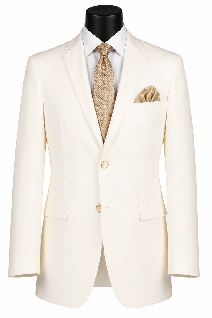Men’s Ivory Regular Fit Blazer – Timeless Single-Breasted Design - Upscale Men's Fashion