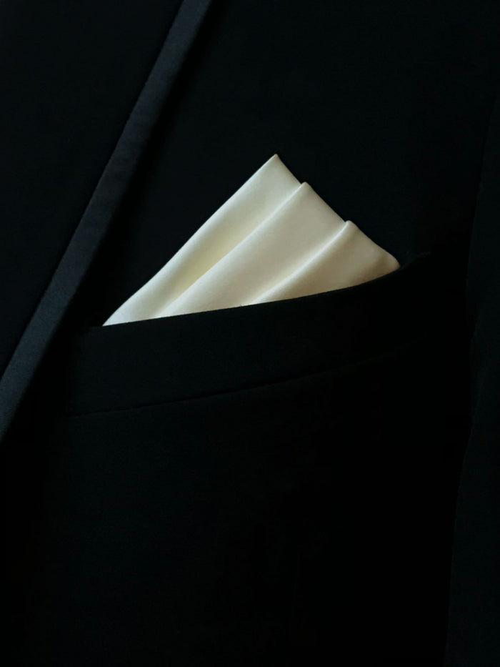 Men's Ivory Solid Satin Pocket Square - Upscale Men's Fashion