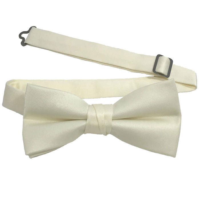 Men's Ivory Solid Satin Pre-Tied Bow Tie - Upscale Men's Fashion