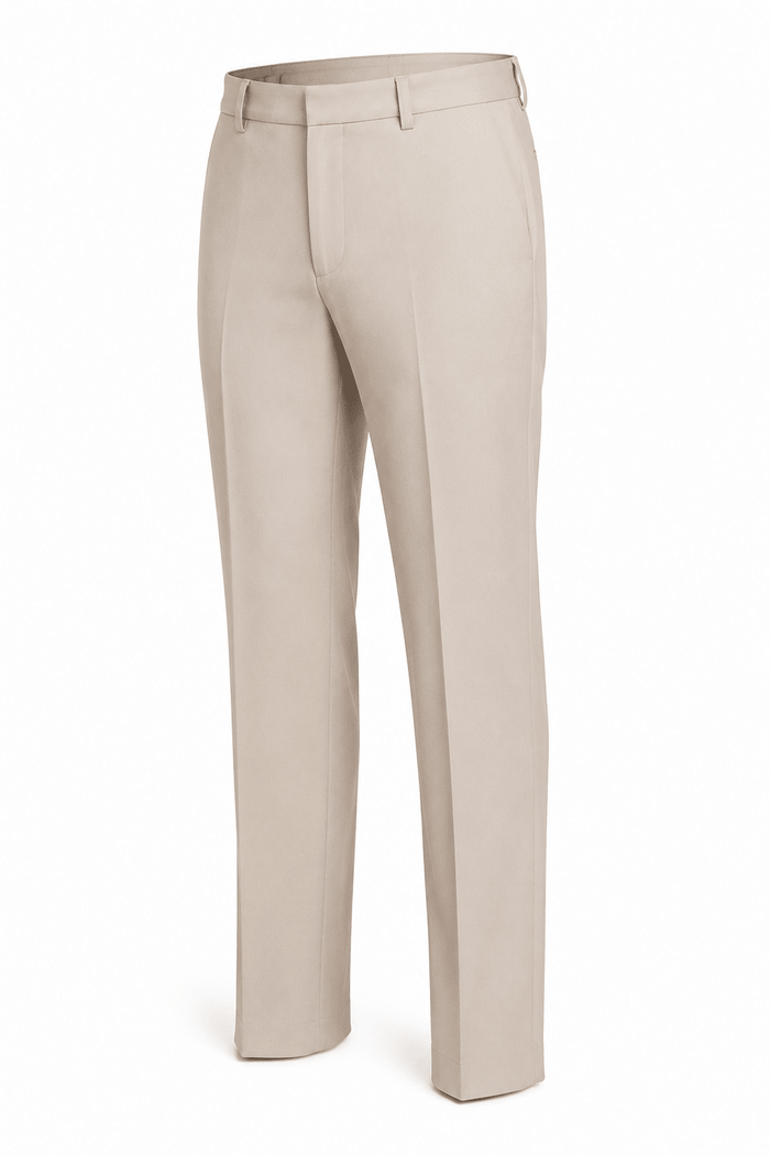 Men's Light Beige Modern Fit Pre-Hemmed Dress Pants - Upscale Men's Fashion