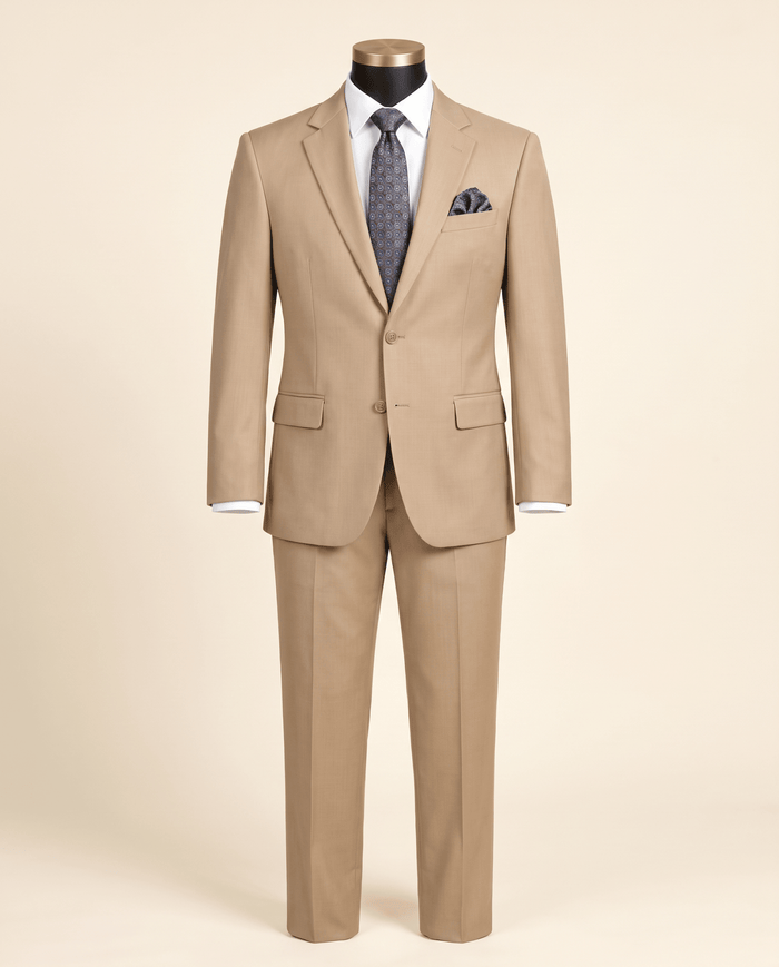Men’s Light Beige Regular Executive Fit 2-Piece Suit – Ravello Collection - Upscale Men's Fashion