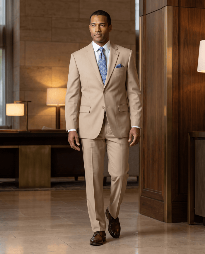 Men’s Light Beige Regular Executive Fit 2-Piece Suit – Ravello Collection - Upscale Men's Fashion