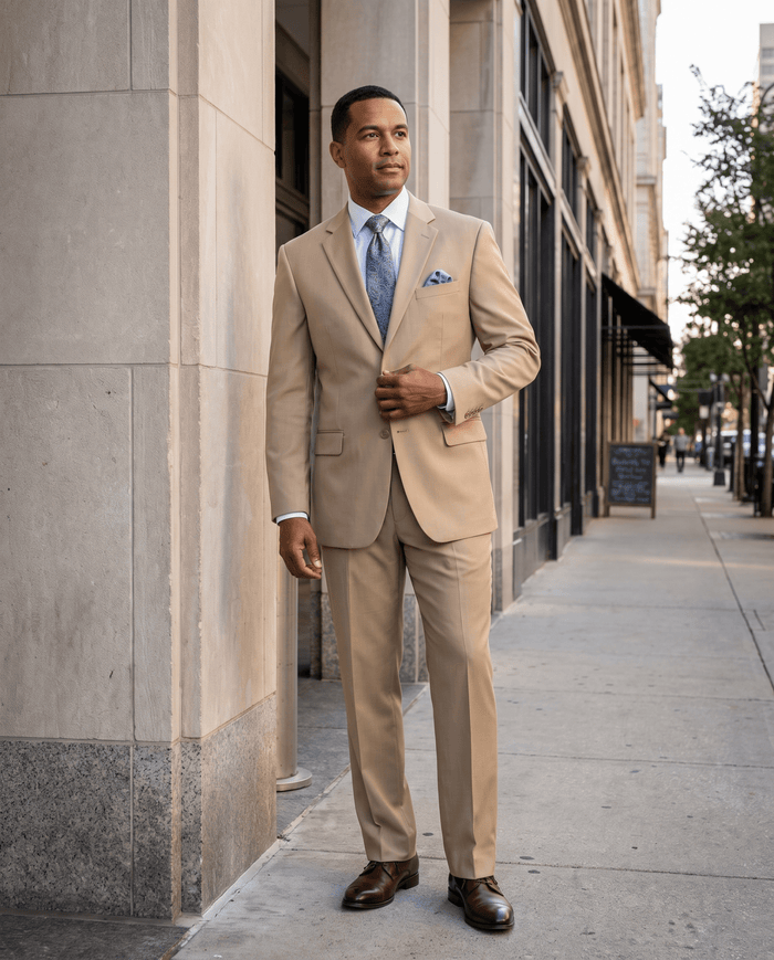 Men’s Light Beige Regular Executive Fit 2-Piece Suit – Ravello Collection - Upscale Men's Fashion