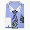 Men's Light Blue White Collar French Cuff Dress Shirt Set - Upscale Men's Fashion